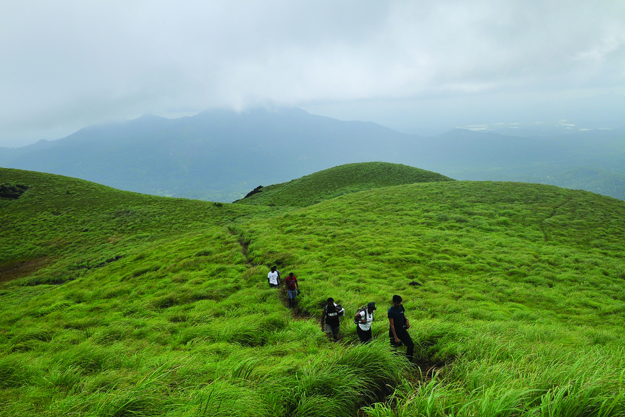 Chembra Peak Wayanad trekking — highest peak in Wayanad at 2100m with heart-shaped lake Western Ghats Kerala