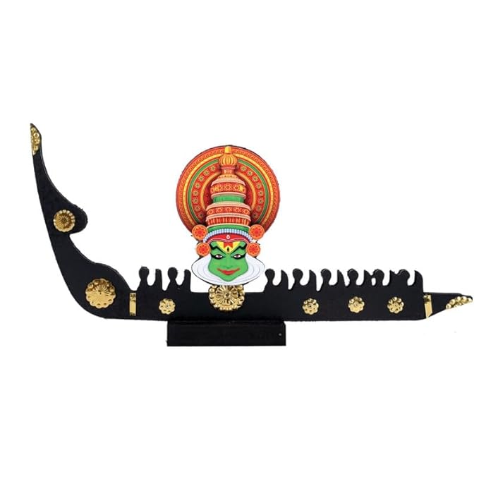 Kathakali dancer with Kerala boat scene — traditional Kerala art collectible