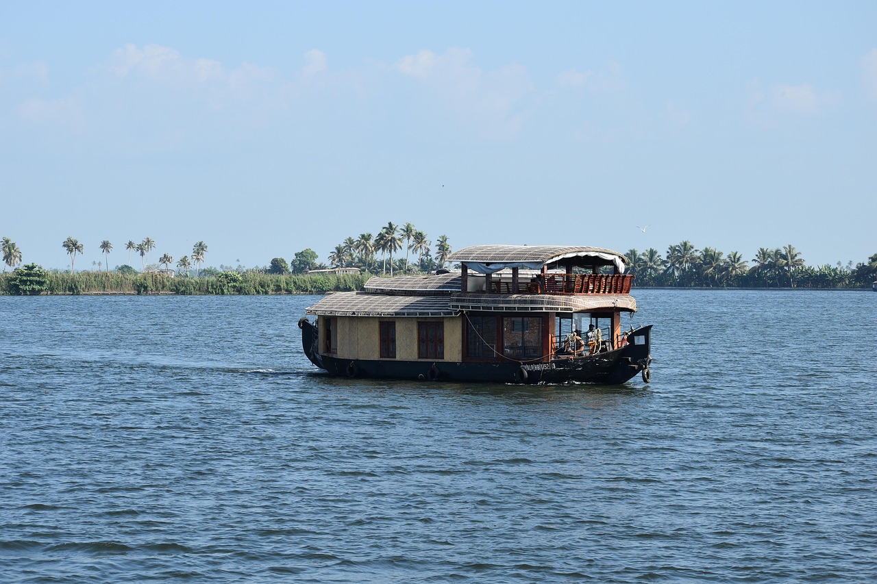 Kumarakom backwaters, Kerala — palm-lined canals and traditional boats