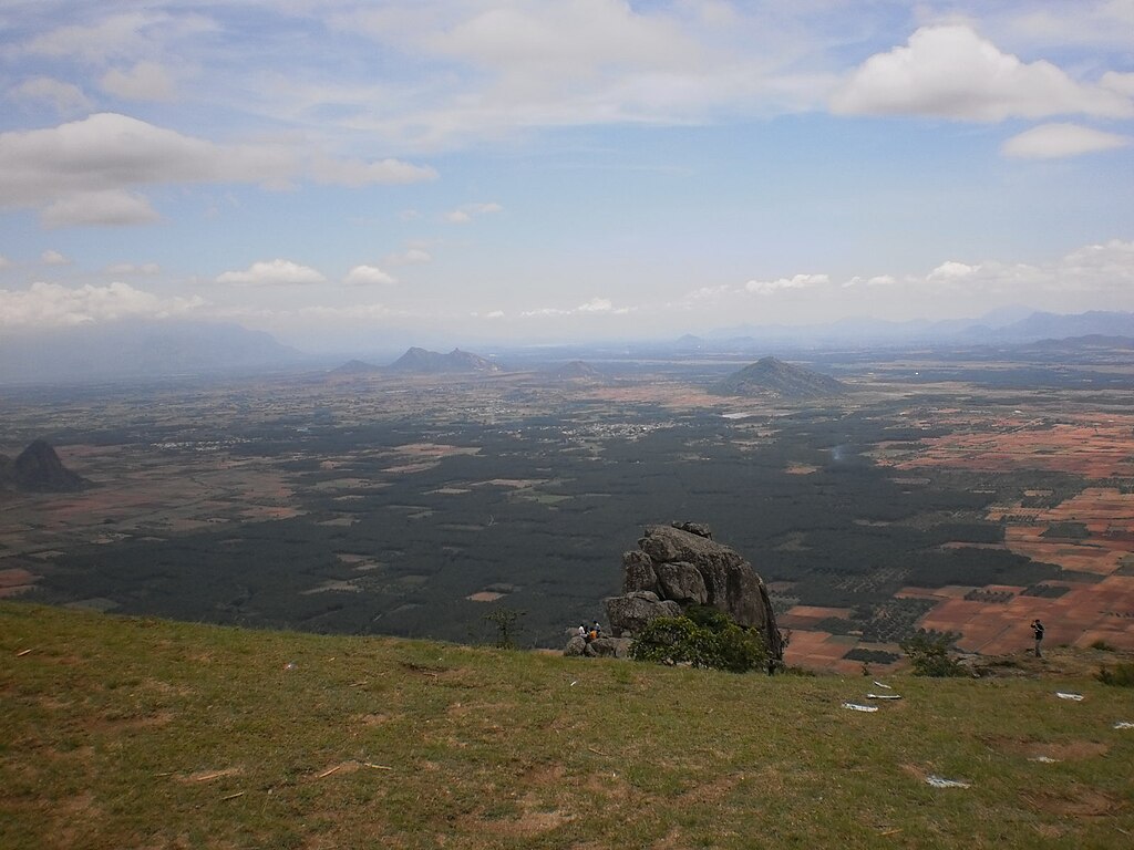 Panoramic view from Ramakkalmedu hilltop overlooking wind turbines and the Tamil Nadu plains, Idukki, Kerala